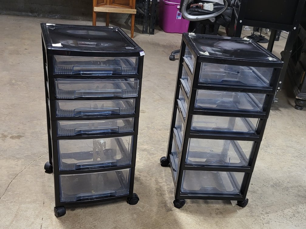 Set of 2 Rolling Plastic Storage Carts, 6-Drawer Organizers