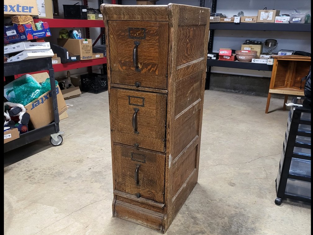 Antique 3-Drawer Wooden Filing Cabinet