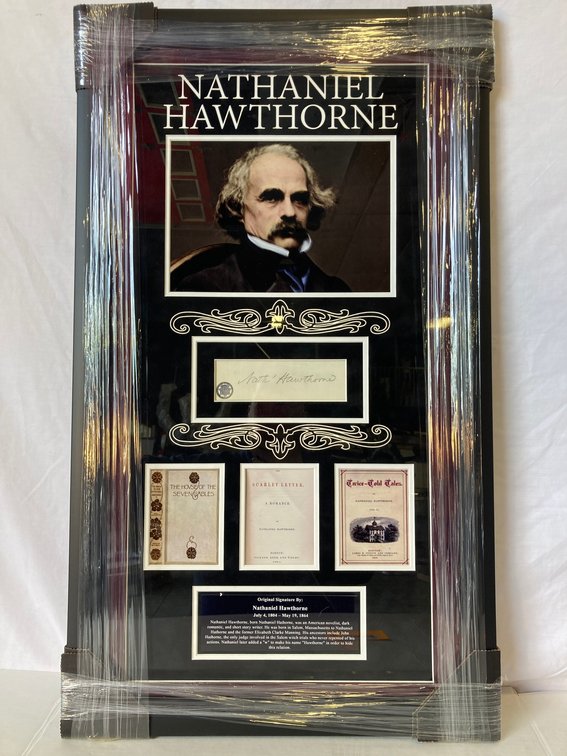 Nathaniel Hawthorne Signed Cut Photo Frame