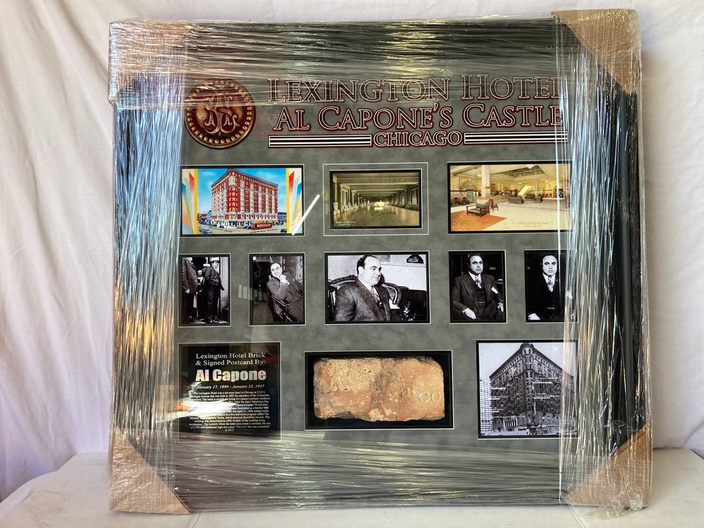 Al Capone Signed Lexington Hotel Post Card Photo Frame With Brick from Lexington Hotel