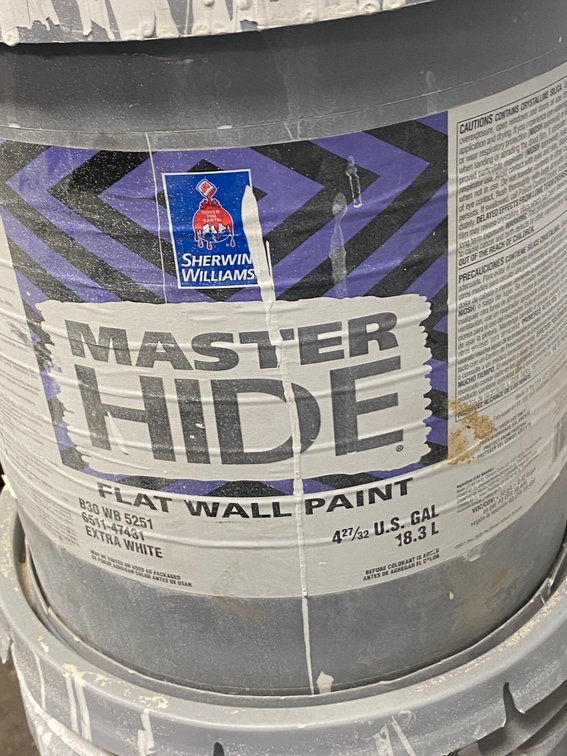 Three 5-gal. buckets of partially used flat wall paint