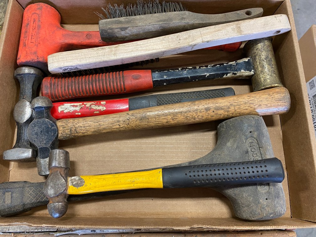 Flat of hammers, some misc. and 2 signs (Bud Light and Good Guys)
