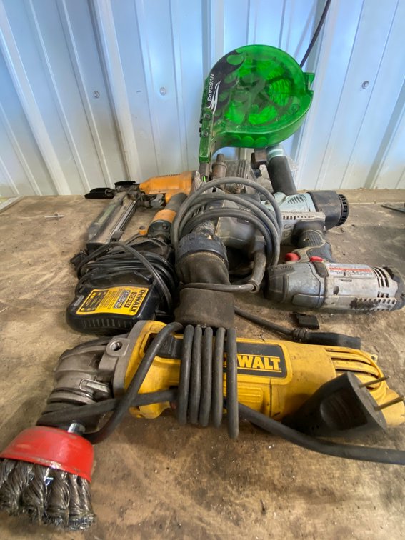 Some power tools:  Power nailer, power wrench (no battery), DeWalt angle grinder w/ charger