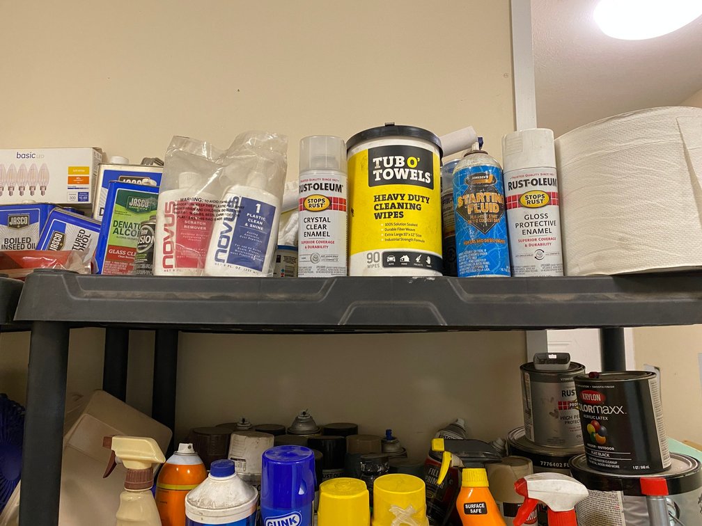 Shelf and contents:  Car care items