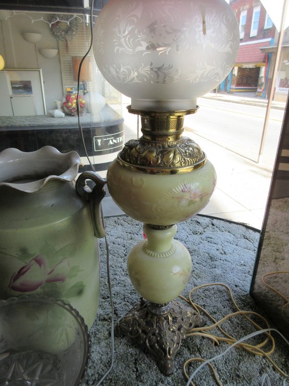 Pitcher, table lamp and some candlesticks