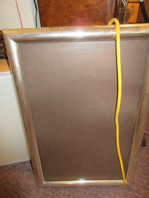Some oriental artwork, lighted box, aluminum frame