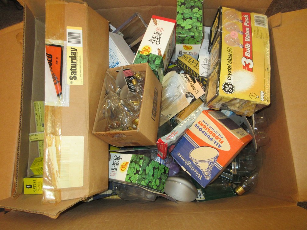 Box of assorted light bulbs