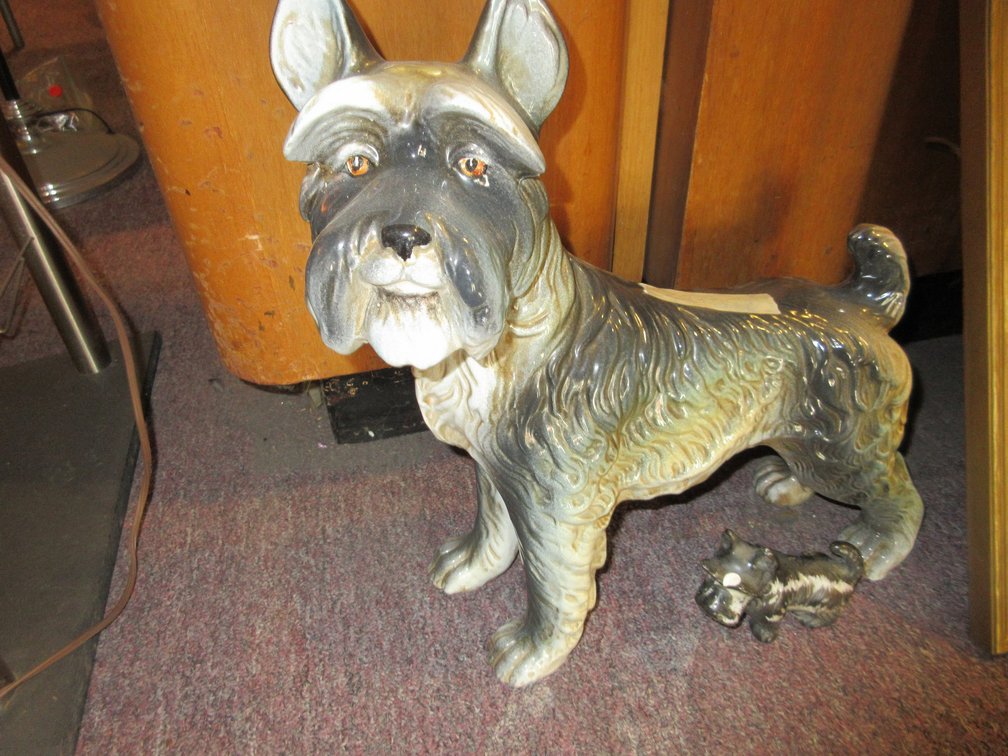 Inspirational framed print, ceramic Scotty dog, oil on canvas, small desk light