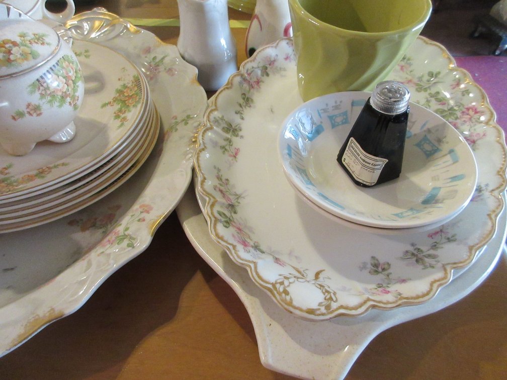Bowl and pitcher, some Paden City dishes, cream and sugar