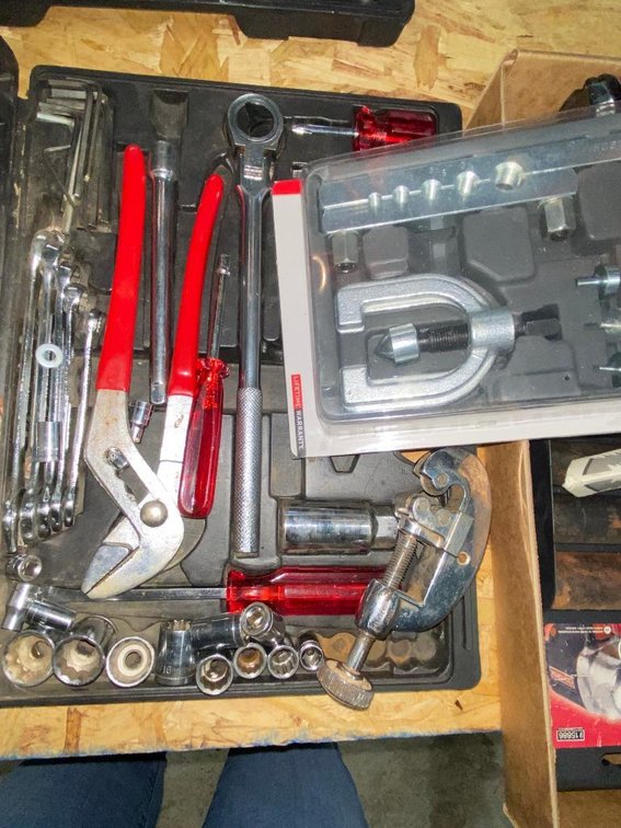 Automotive tool set w/ wrenches, Allen wrenches, channel locks and double flaring kit