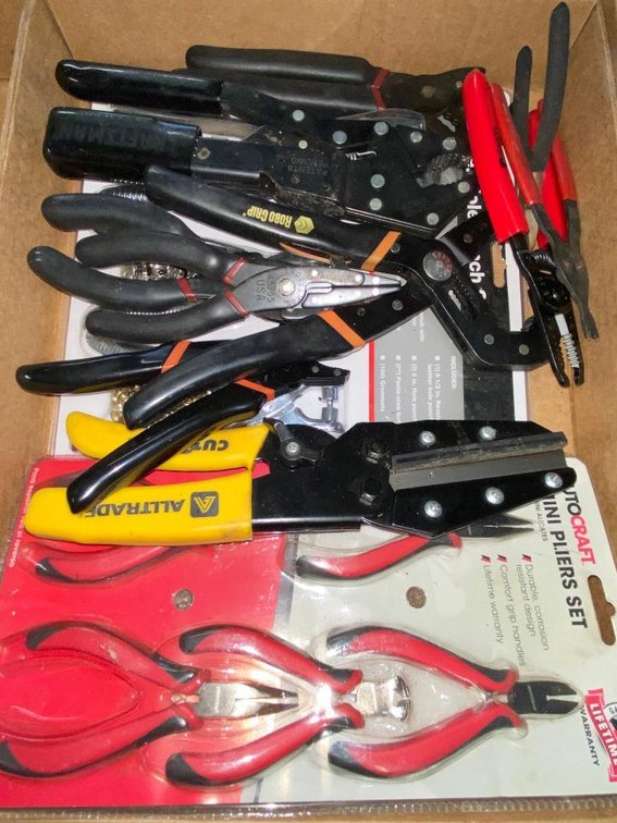 Assortment of pliers and metal cutters w/ 5-piece mini plier set