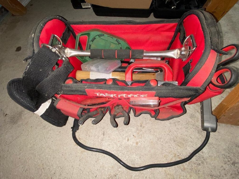 Task Force Workmate bag w/ saw, pliers, hammers and other items