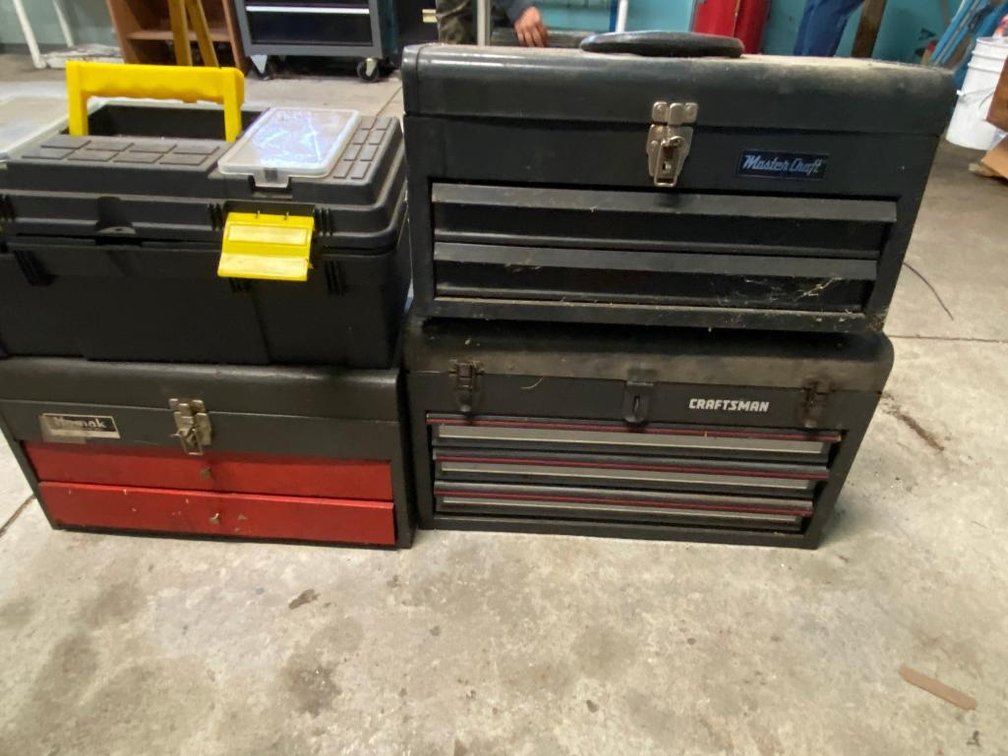 Tool boxes and contents:  Wrenches, pliers, hammers, screwdrivers, etc.