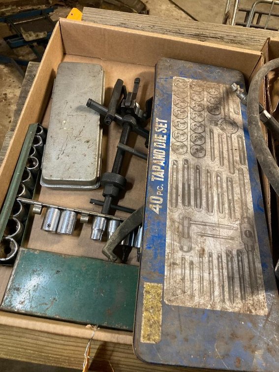 Lot of hand tools:  Tap and die set and sockets