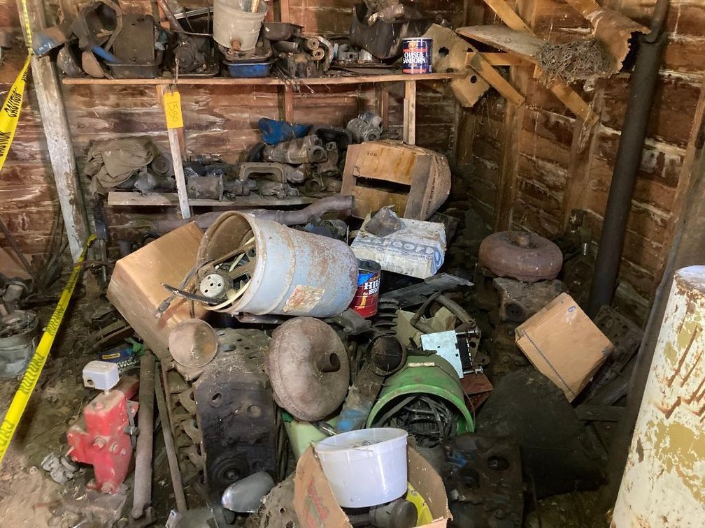 Lot of automotive parts as shown:  Engine blocks, manifolds, shocks, fly wheels, drive shafts and more