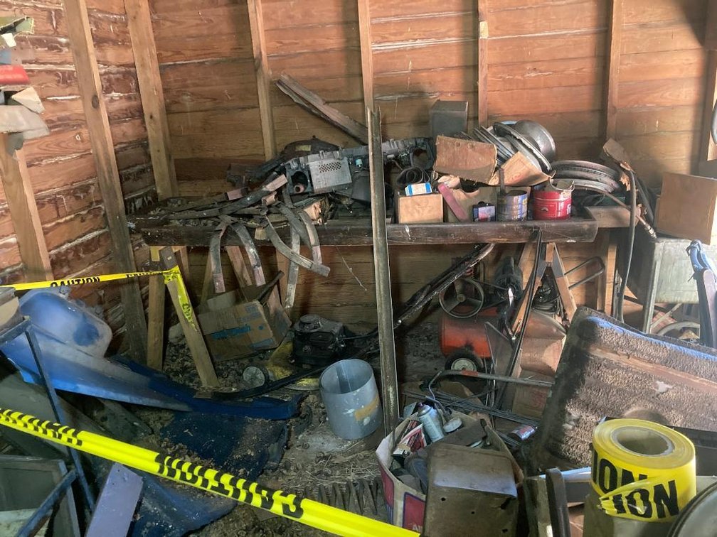 Lot of automotive parts:  2 Cash registers, small compressor, lawn mower w/ other items as shown