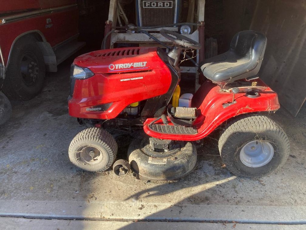 Troy-Bilt Bronco lawn mower as found