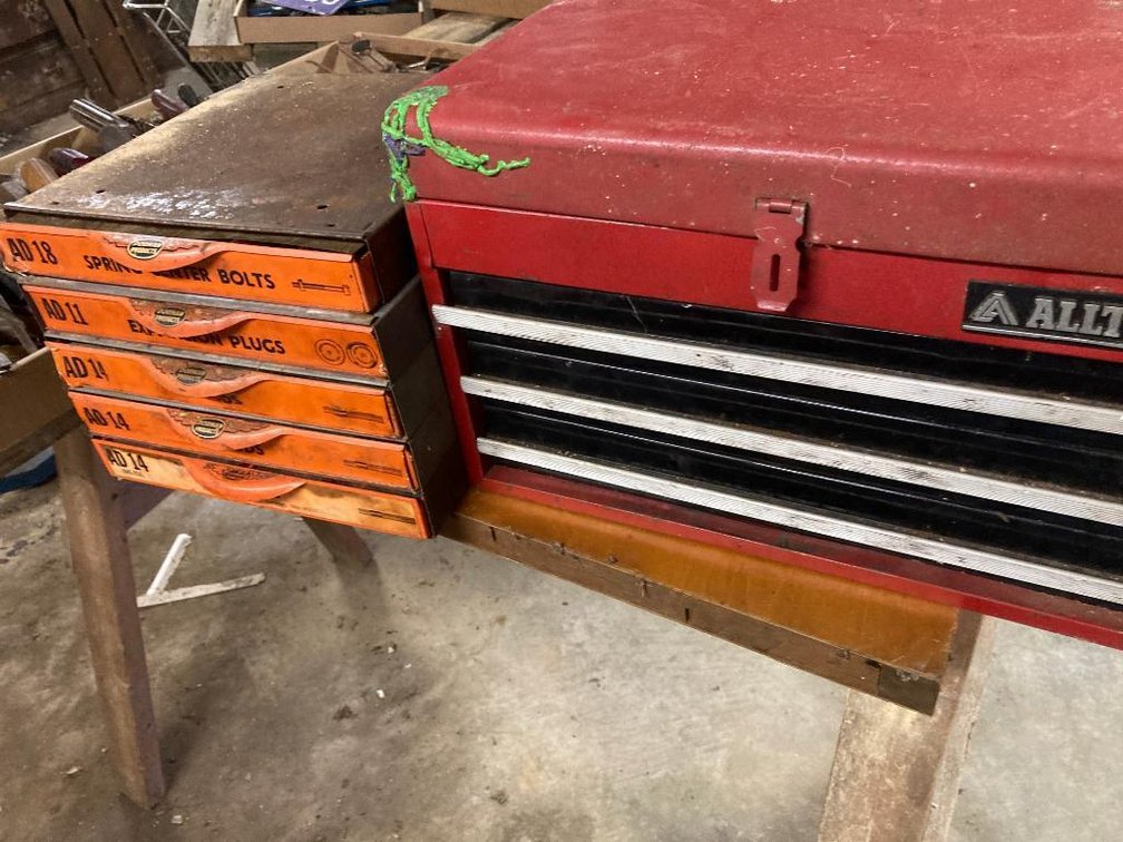 Lot of spring bolt cabinets and an Alltrade tool box