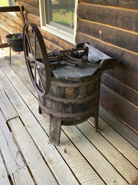 1800s hand-crank wooden washing machine