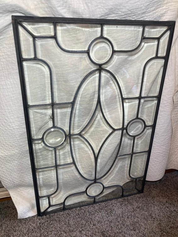 Large pane of leaded glass as found