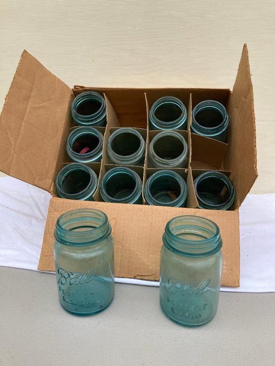 Lot of blue jars