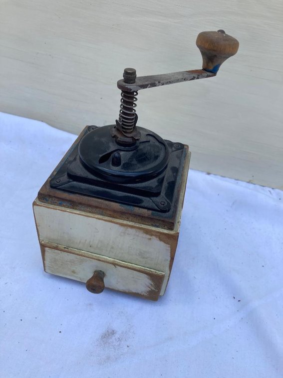 Metal and wood coffee grinder