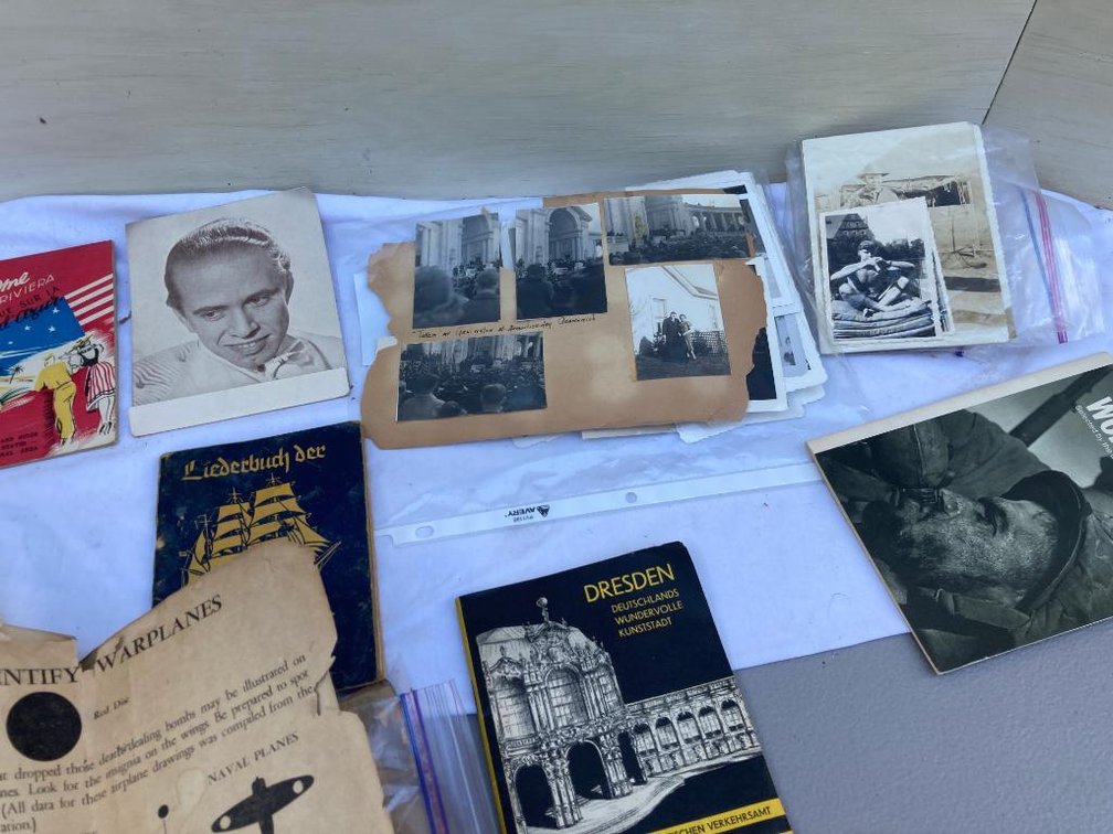 Paper WWII-era lot  of foreign travel brochures, photos, warplane ID booklet