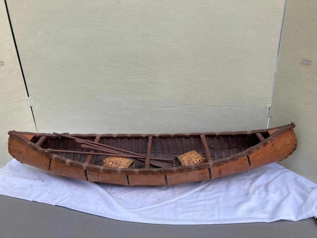 Model wood canoe, probably birch exterior