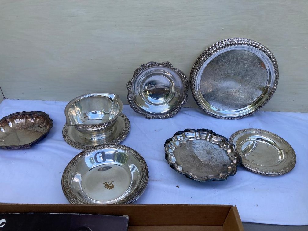 Lot of silverplate serving pieces and coasters