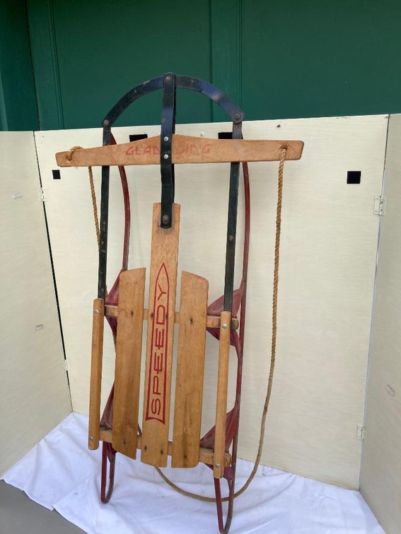 Speedy wood and metal child's snow sled