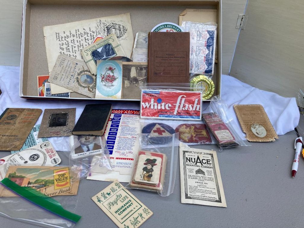 Lot of misc. paper items:  Old Maid cards, Indian Chewing Gum and other advertising