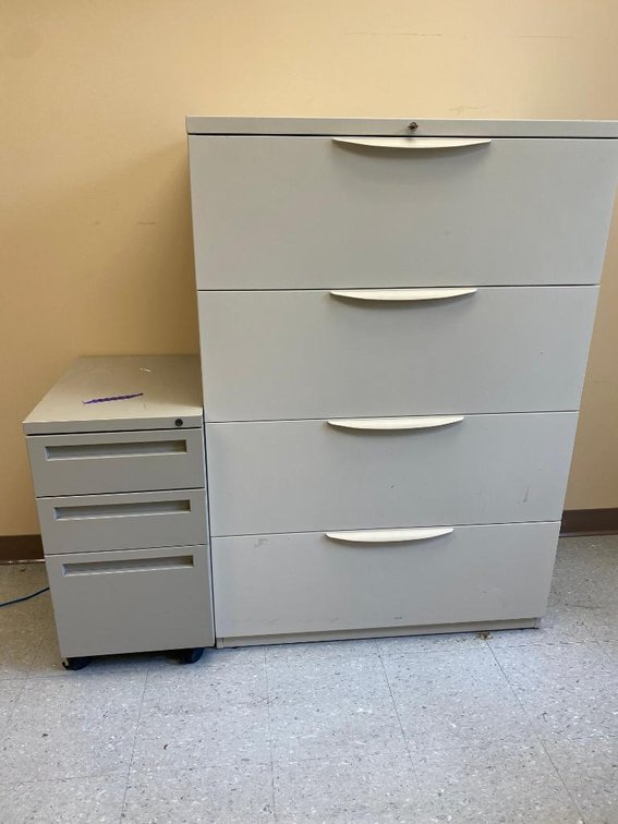 4-Drawer Metal Filing Cabinet (Measures: 36x19x52) and Small 3-Drawer Metal Filing Cabinet (Measures: 22x15x28