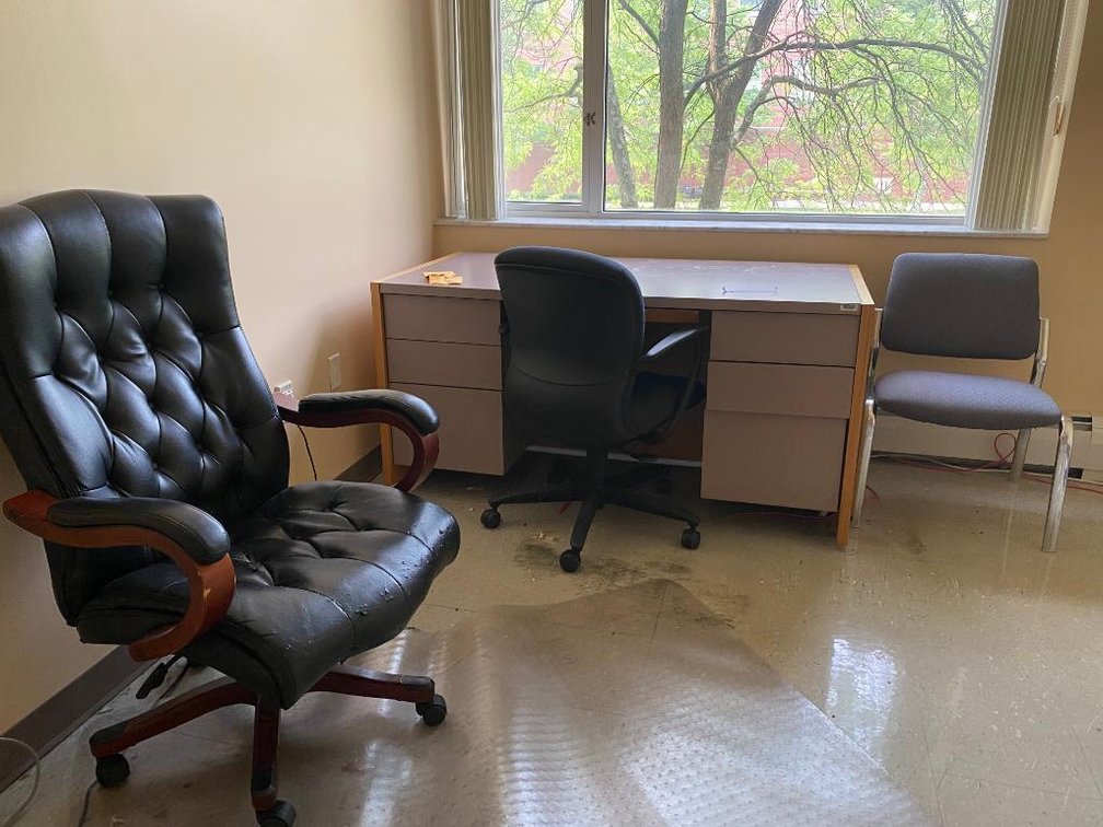 Desk w/3 Chairs and Clear Plastic Office Floor mat