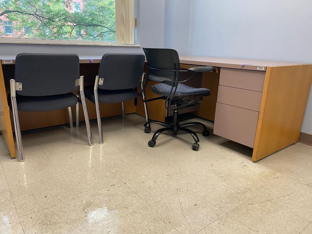 2 Desks, 1 Office Chair and 2 Regular Chairs