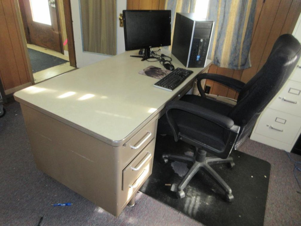 Desk, chair, computer