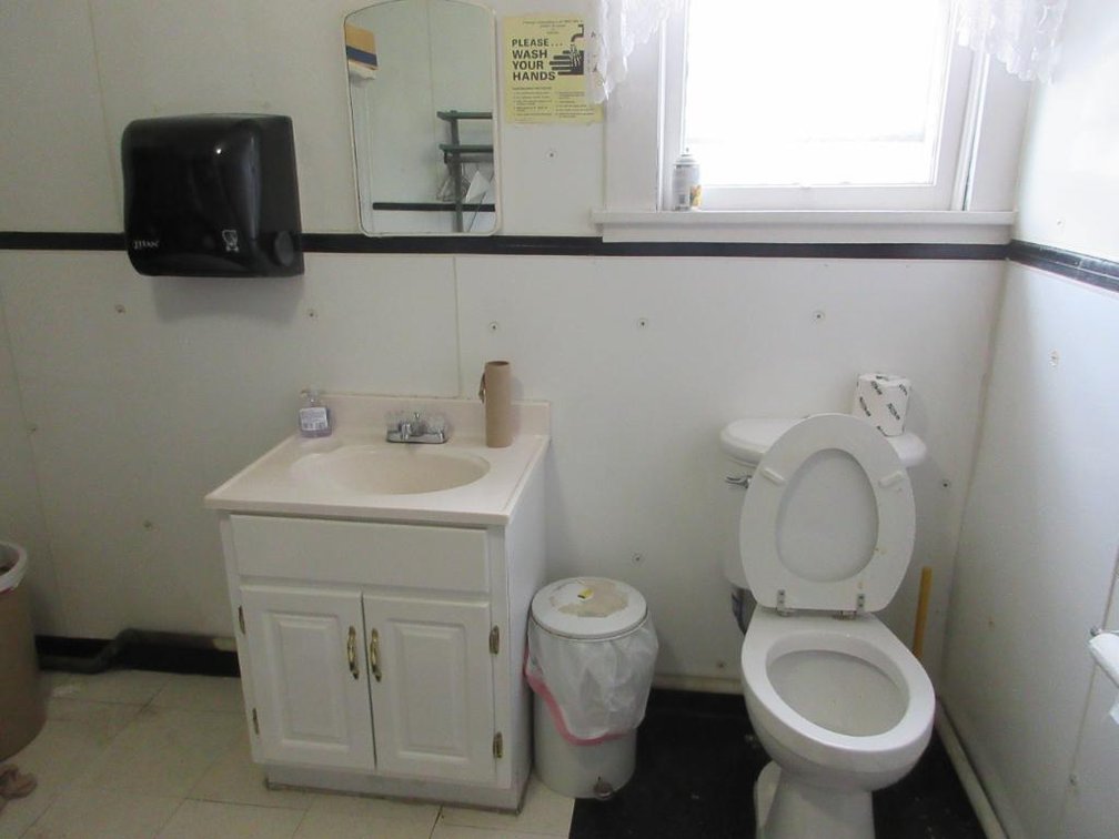Sink, toilet, medicine cabinet, towel dispenser