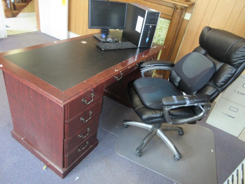 Office desk, chair and computer