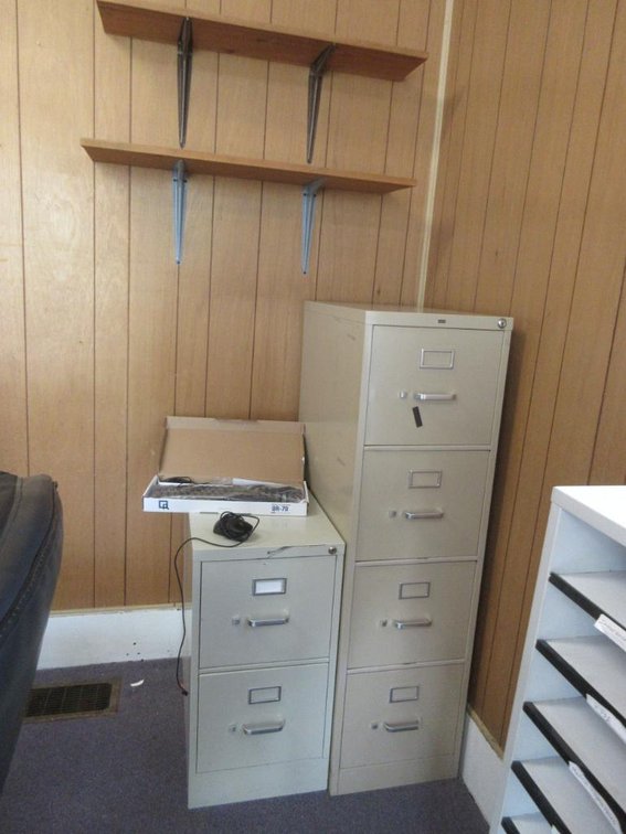2 File cabinets, shelves, keyboard