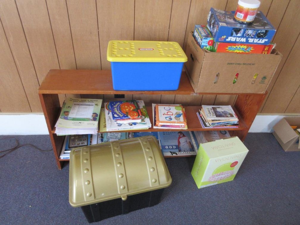 Child's books, toys, bookshelf