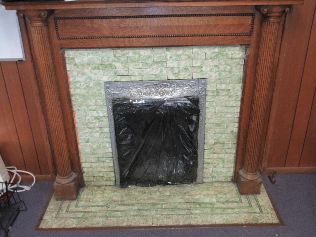Fireplace mantel and tile