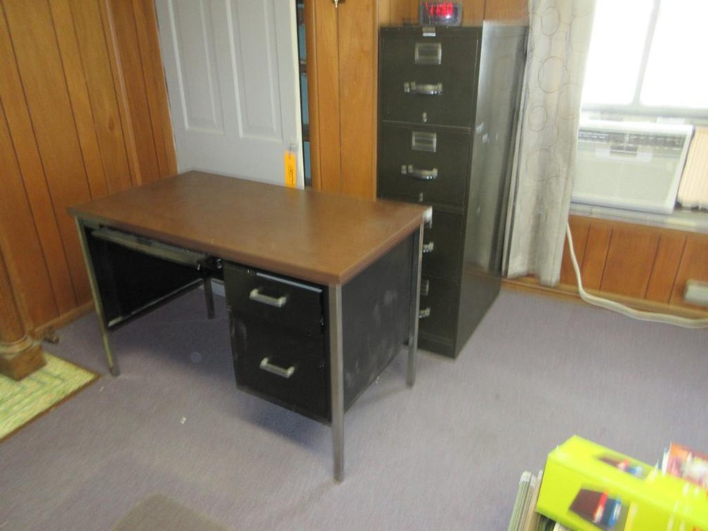 Metal desk and file cabinet