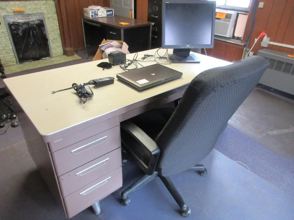 Office desk, chair and computer