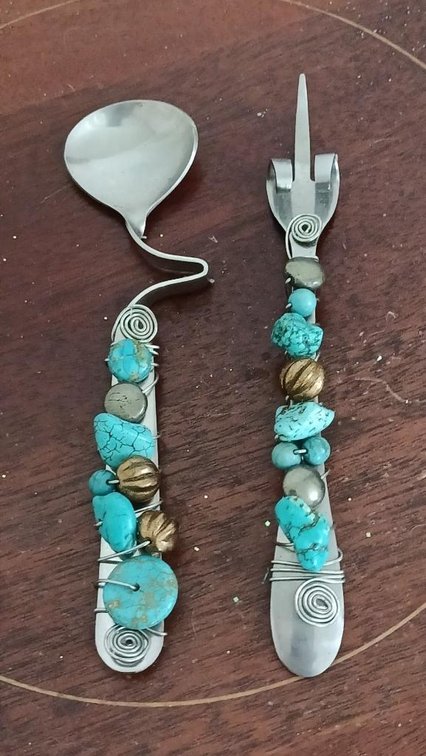 Embellished stainless steel fork and spoon
