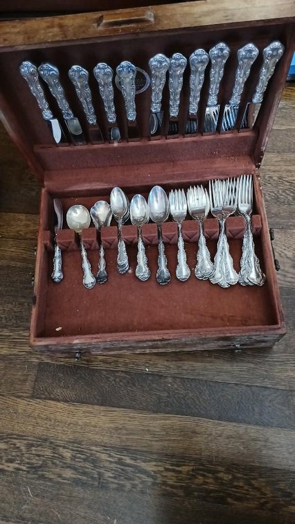 Silverware in wooden box