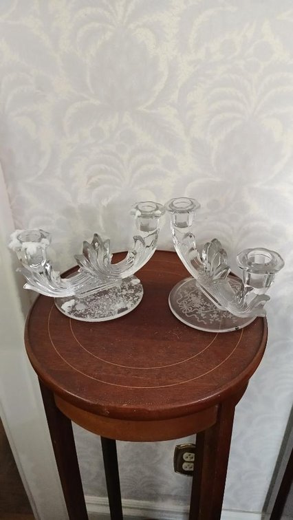 Etched glass candle holders