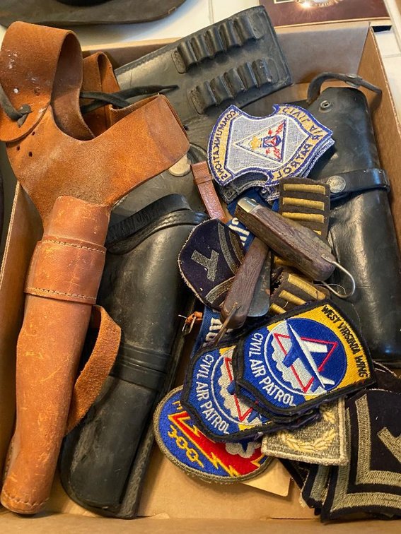Vintage military:  Patches, holsters and a couple of pen knives