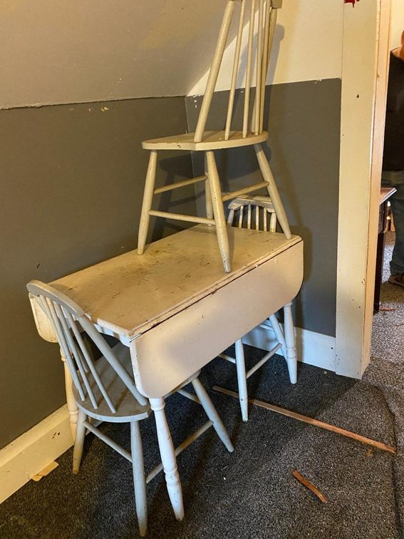 Vintage white drop-leaf table and 3 chairs