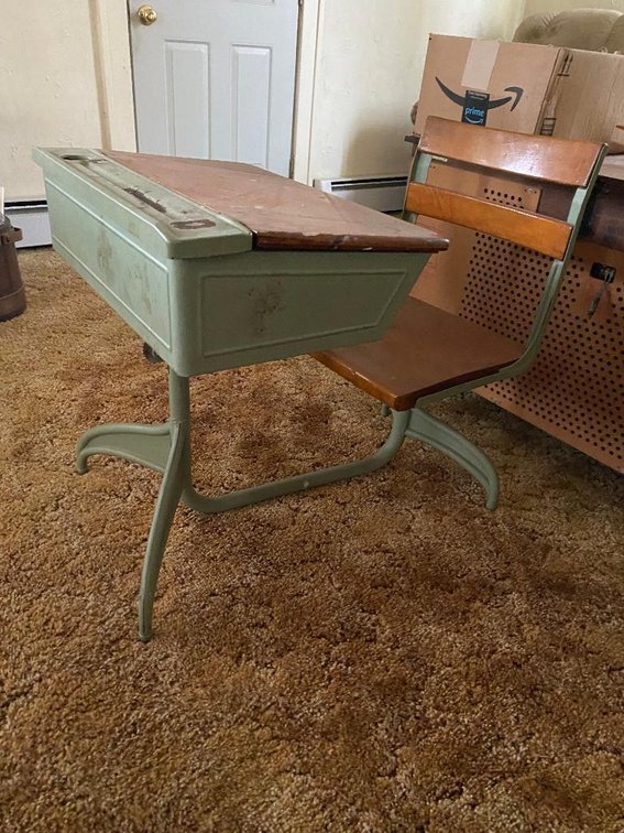 Vintage wood and metal school desk