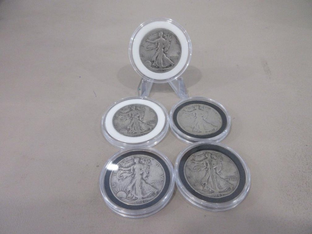 Five Walking Liberty US Half-dollars