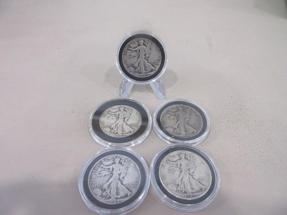 Five Walking Liberty US Half-dollars